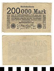 Thumbnail of Bank Note: Germany, 200,000 Mark (1992.23.0554)