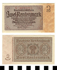 Thumbnail of Bank Note: Germany, 2 Rentenmark (1992.23.0557)
