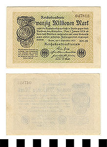 Thumbnail of Bank Note: Germany, 20,000,000 Mark (1992.23.0564)