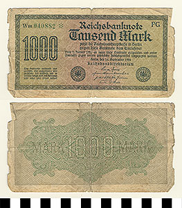 Thumbnail of Bank Note: Germany, 1000 Mark (1992.23.0585)