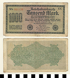 Thumbnail of Bank Note: Germany, 1000 Mark (1992.23.0586)