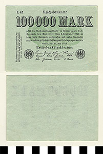 Thumbnail of Bank Note: Germany, 100,000 Mark (1992.23.0591)