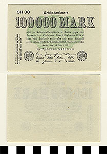 Thumbnail of Bank Note: Germany, 100,000 Mark (1992.23.0592)