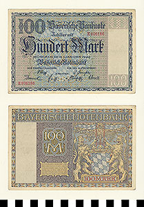 Thumbnail of Bank Note: Bavaria, 100 Mark  (1992.23.0597)