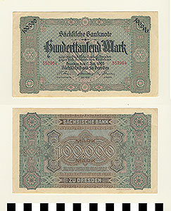 Thumbnail of Bank Note: Germany, 100,000 Mark (1992.23.0599)