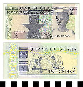 Thumbnail of Bank Note: Ghana, 2 Cedis (1992.23.0609)
