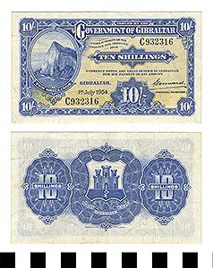 Thumbnail of Gilbraltar Bank Note: 10 Shillings (1992.23.0614)