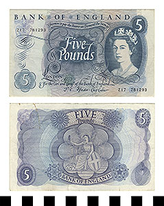 Thumbnail of Bank Note: England, 5 Pounds (1992.23.0624)