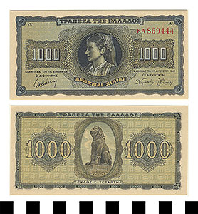 Thumbnail of Bank Note: Greece, 1,000 Drachmai (1992.23.0644)