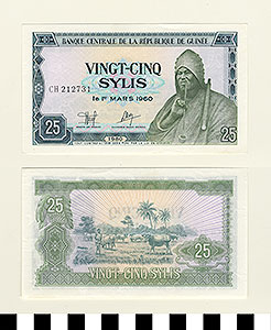 Thumbnail of Bank Note: Republic of Guinea, 25 Sylis (1992.23.0685)