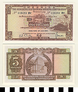 Thumbnail of Bank Note: British Crown Colony of Hong Kong, 5 Dollars (1992.23.0706)