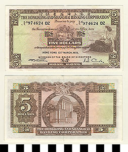 Thumbnail of Bank Note: British Crown Colony of Hong Kong, 5 Dollars (1992.23.0709)