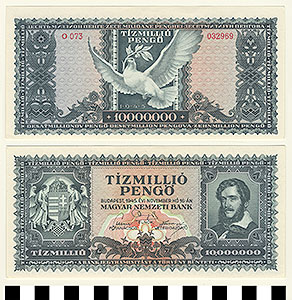Thumbnail of Bank Note: Hungary, 10,000,000 Pengo (1992.23.0729)