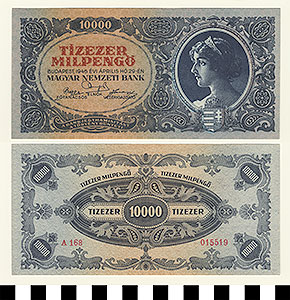 Thumbnail of Bank Note: Hungary, 10,000 Milpengo (1992.23.0732)