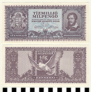 Thumbnail of Bank Note: Hungary, 10,000,000 Milpengo (1992.23.0735)