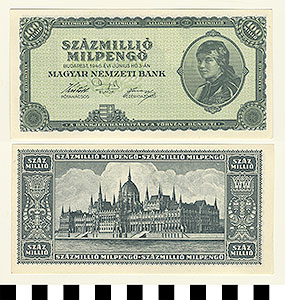 Thumbnail of Bank Note: Hungary, 100,000,000 Milpengo (1992.23.0736)