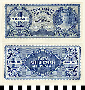 Thumbnail of Bank Note: Hungary, 1 Milliard Milpengo (1992.23.0737)