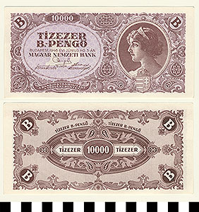 Thumbnail of Bank Note: Hungary, 10,000 B.-Pengo (1992.23.0738)
