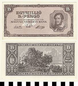 Thumbnail of Bank Note: Hungary, 1,000,000 B.-Pengo (1992.23.0740)