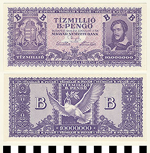 Thumbnail of Bank Note: Hungary, 10,000,000 B.–Pengo (1992.23.0741)