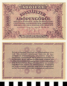Thumbnail of Bank Note: Hungary, 100,000 Adopengo (1992.23.0746)