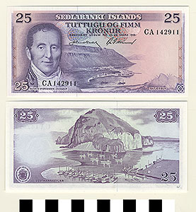 Thumbnail of Bank Note: Iceland, 25 Kronur (1992.23.0758)