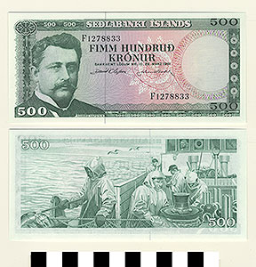 Thumbnail of Bank Note: Iceland, 500 Kronur (1992.23.0760)