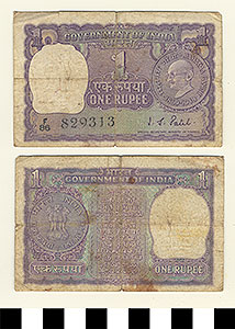 Thumbnail of Bank Note: Republic of India, 1 Rupee (1992.23.0765)