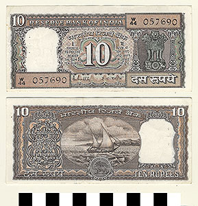 Thumbnail of Bank Note: Republic of India, 10 Rupees (1992.23.0773)
