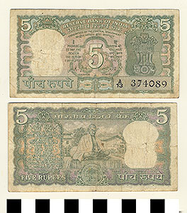 Bank Note: Republic of India, 5 Rupees, Search the Collection, Spurlock ...