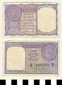 Thumbnail of Bank Note: Republic of India, 1 Rupee (1992.23.0777)