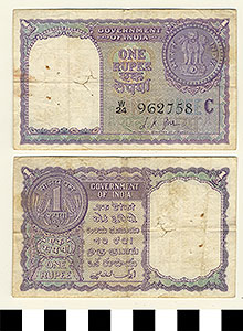 Thumbnail of Bank Note: Republic of India, 1 Rupee (1992.23.0778)