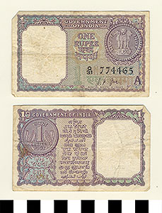 Thumbnail of Bank Note: Republic of India, 1 Rupee (1992.23.0779)