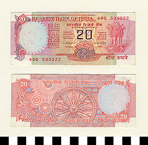 Thumbnail of Bank Note: Republic of India, 20 Rupees (1992.23.0785)