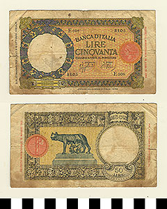 Thumbnail of Bank Note: Italy, 50 Lire (1992.23.0842)
