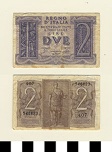 Thumbnail of Bank Note: Italy, 2 Lire (1992.23.0846)