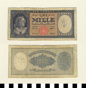 Thumbnail of Bank Note: Italy, 1,000 Lire (1992.23.0852)