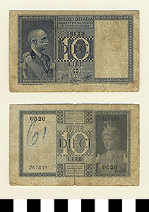 Thumbnail of Bank Note: Italy, 10 Lire (1992.23.0853)