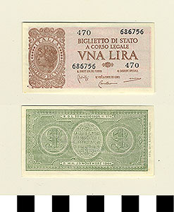 Thumbnail of Bank Note: Italy, 1 Lira (1992.23.0855)