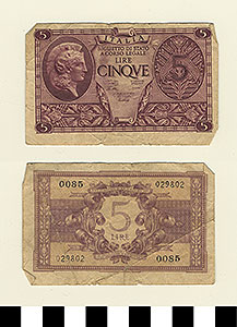 Thumbnail of Bank Note: Italy, 5 Lire (1992.23.0856)