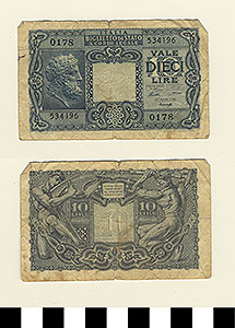 Thumbnail of Bank Note: Italy, 10 Lire (1992.23.0859)