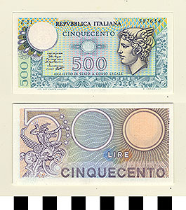 Thumbnail of Bank Note: Italy, 500 Lire (1992.23.0863)