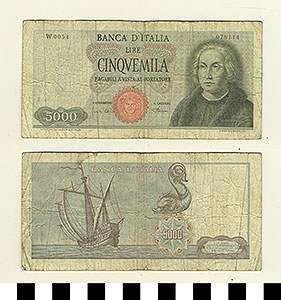 Thumbnail of Bank Note: Italy, 5,000 Lire (1992.23.0865)