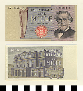 Thumbnail of Bank Note: Italy, 1,000 Lire (1992.23.0866)