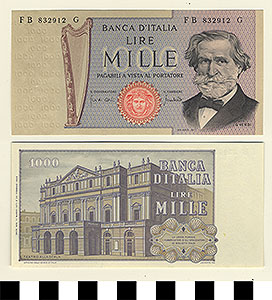 Thumbnail of Bank Note: Italy, 1,000 Lire (1992.23.0867)