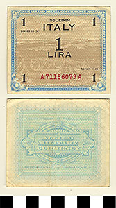 Thumbnail of Bank Note: Italy, 1 Lira (1992.23.0873)