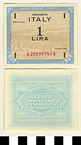 Thumbnail of Bank Note: Italy, 1 Lira (1992.23.0874)