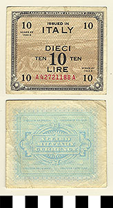 Thumbnail of Bank Note: Italy, 10 Lire (1992.23.0880)
