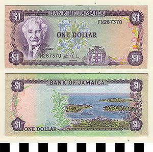 Thumbnail of Bank Note: Jamaica, 1 Dollar (1992.23.0886)