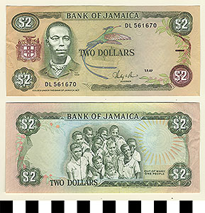 Thumbnail of Bank Note: Jamaica, 2 Dollars (1992.23.0887)
